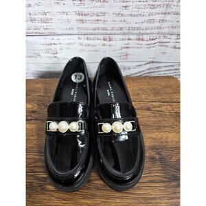 Marc Fisher Kids Black Patent Loafers Pearl Detail Girls Size 13 Dress Shoes